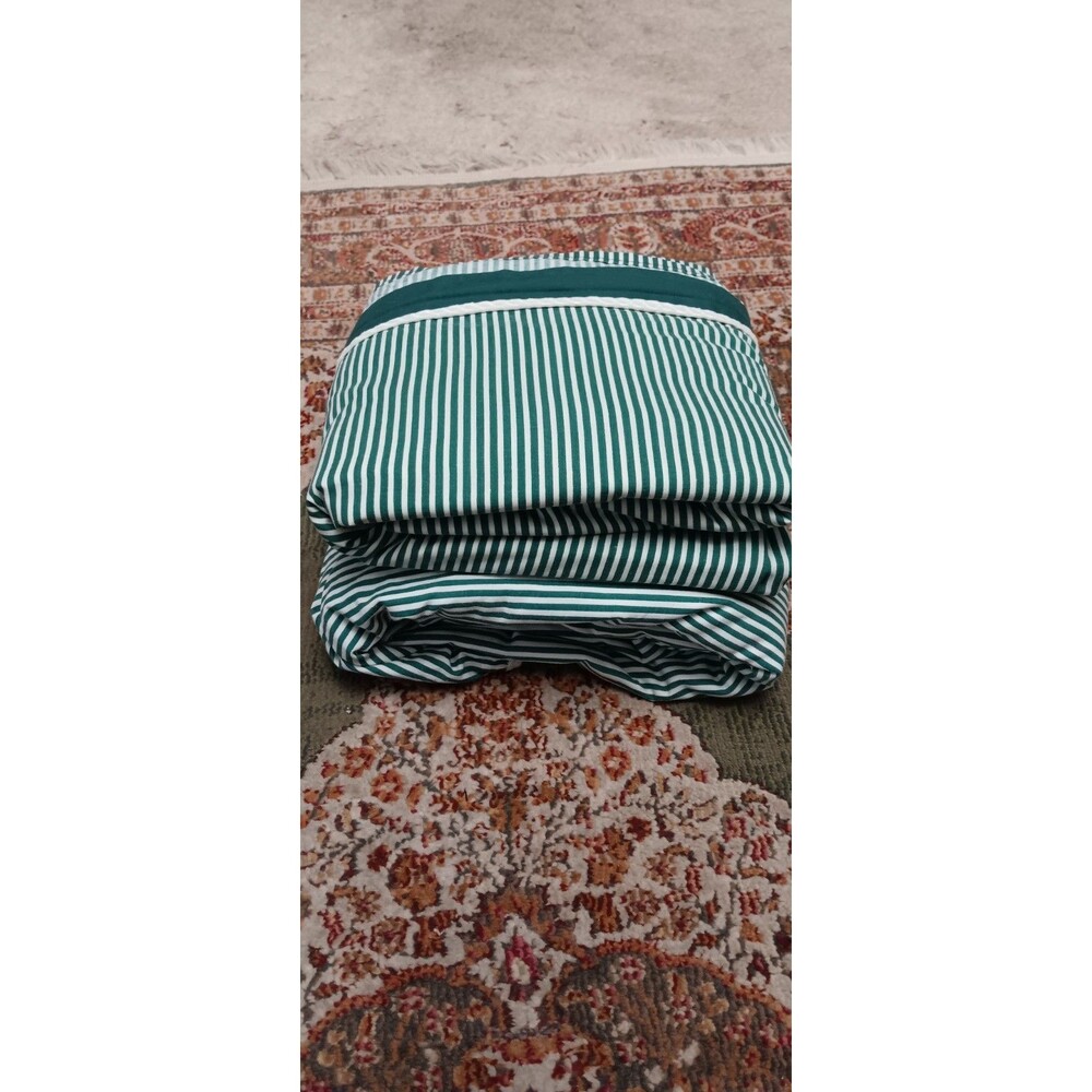 Vintage 80s Cannon Green White Striped King Size Sheet Set Cotton